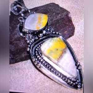 Bubble Bee Jasper Stamped 925 Sterling Silver Necklace